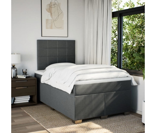 Cama box spring con colchón tela gris oscuro 120x190 cm