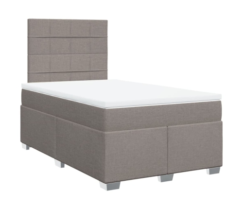 Cama box spring con colchón tela gris taupe 120x190 cm