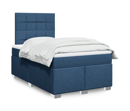 Cama box spring con colchón tela azul 120x190 cm