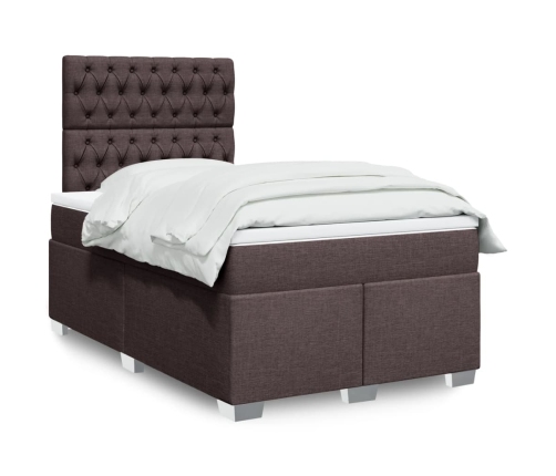 vidaXL Cama box spring con colchón tela marrón oscuro 120x190 cm