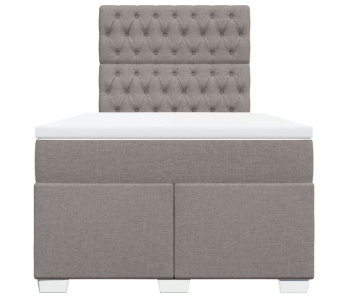 Cama box spring con colchón tela gris taupe 120x190 cm