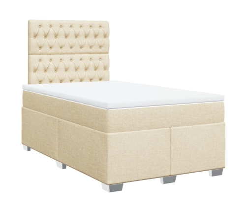 Cama box spring con colchón tela color crema 120x190 cm