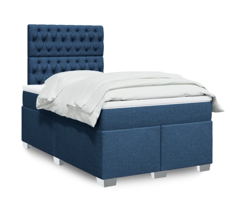 Cama box spring con colchón tela azul 120x190 cm