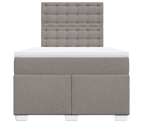 Cama box spring con colchón tela gris taupe 120x190 cm