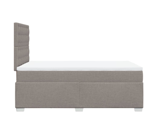 Cama box spring con colchón tela gris taupe 120x200 cm