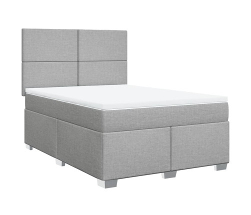 Cama box spring con colchón tela gris claro 140x190 cm