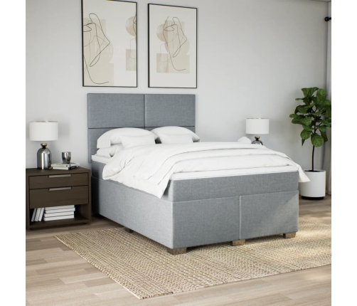 Cama box spring con colchón tela gris claro 140x190 cm