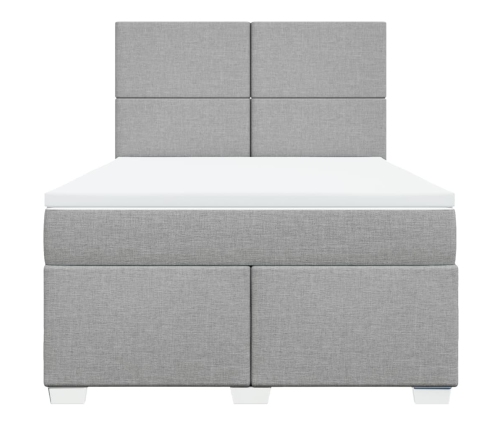 Cama box spring con colchón tela gris claro 140x190 cm