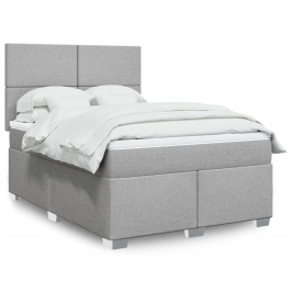 Cama box spring con colchón tela gris claro 140x190 cm
