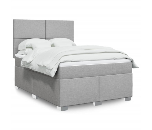 Cama box spring con colchón tela gris claro 140x190 cm