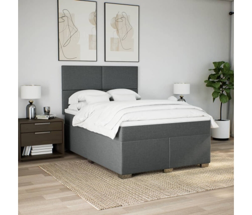 Cama box spring con colchón tela gris oscuro 140x190 cm