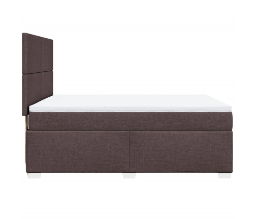 Cama box spring con colchón tela marrón oscuro 140x190 cm