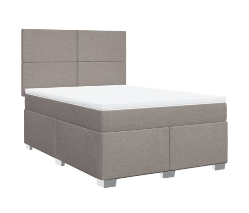 Cama box spring con colchón tela gris taupe 140x190 cm