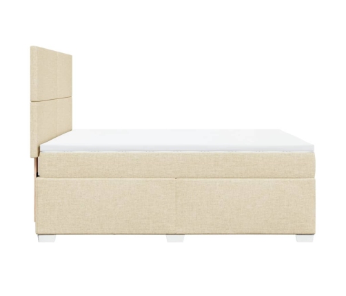 Cama box spring con colchón tela color crema 140x190 cm