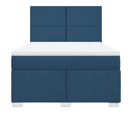 Cama box spring con colchón tela azul 140x190 cm