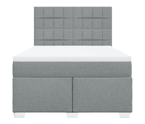 Cama box spring con colchón tela gris claro 140x190 cm