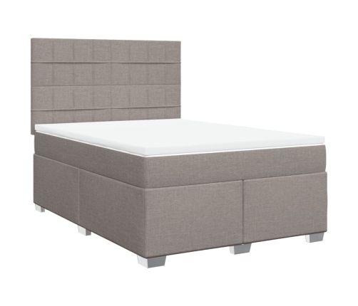 Cama box spring con colchón tela gris taupe 140x190 cm