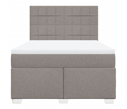 Cama box spring con colchón tela gris taupe 140x190 cm