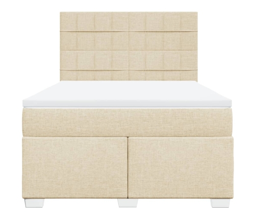 Cama box spring con colchón tela color crema 140x190 cm