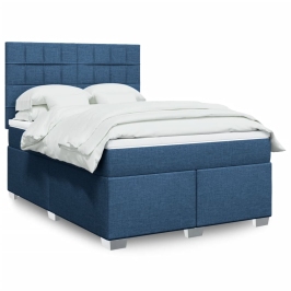 Cama box spring con colchón tela azul 140x190 cm