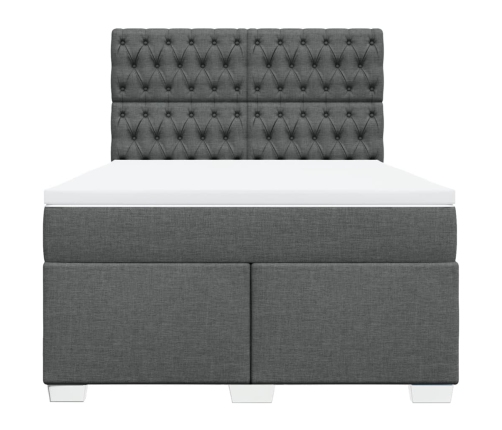 Cama box spring con colchón tela gris oscuro 140x190 cm