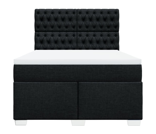 Cama box spring con colchón tela negro 140x190 cm