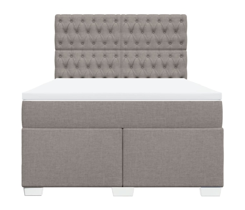 Cama box spring con colchón tela gris taupe 140x190 cm