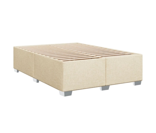 Cama box spring con colchón tela color crema 140x190 cm