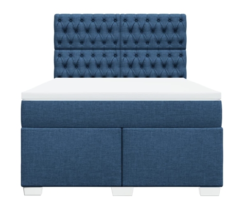 Cama box spring con colchón tela azul 140x190 cm