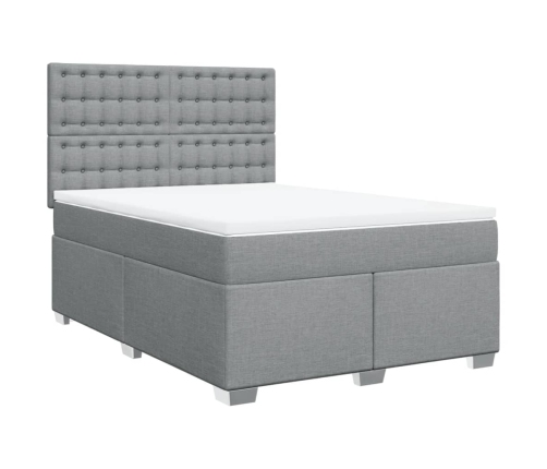 Cama box spring con colchón tela gris claro 140x190 cm