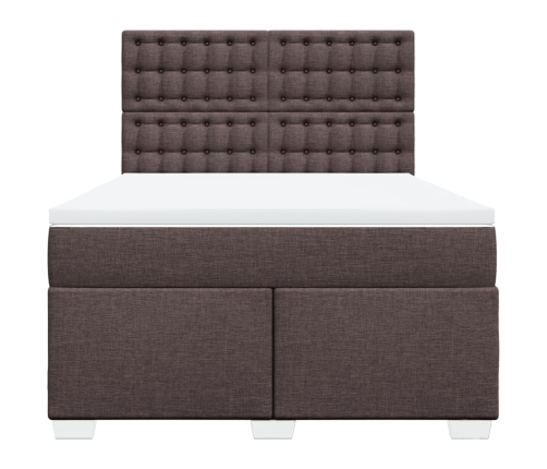 Cama box spring con colchón tela marrón oscuro 140x190 cm