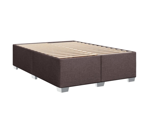 Cama box spring con colchón tela marrón oscuro 140x190 cm