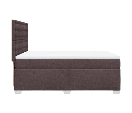 Cama box spring con colchón tela marrón oscuro 140x190 cm