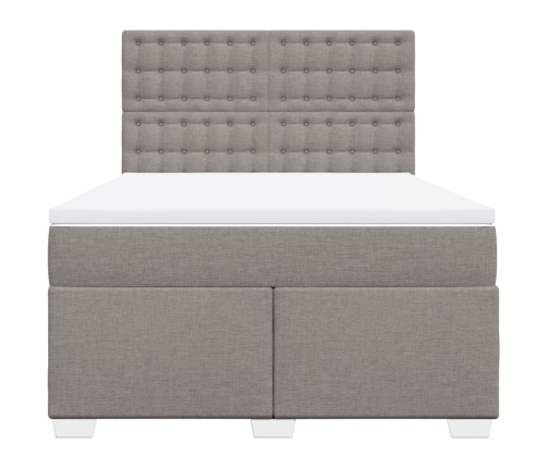 Cama box spring con colchón tela gris taupe 140x190 cm