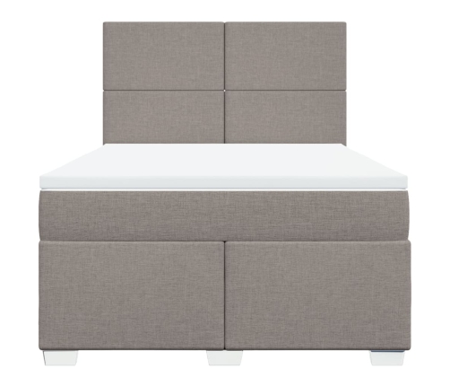 Cama box spring con colchón tela gris taupe 140x200 cm