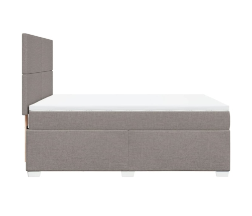 Cama box spring con colchón tela gris taupe 140x200 cm