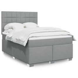 Cama box spring con colchón tela gris claro 140x200 cm