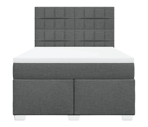 Cama box spring con colchón tela gris oscuro 140x200 cm