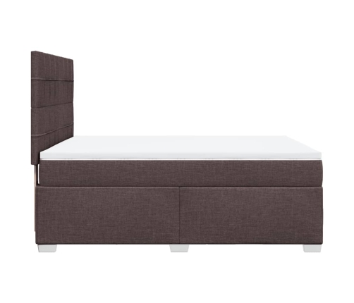 Cama box spring con colchón tela marrón oscuro 140x200 cm