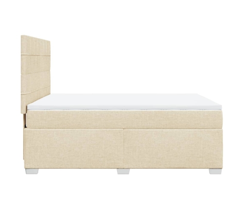 Cama box spring con colchón tela color crema 140x200 cm