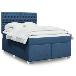 Cama box spring con colchón tela azul 140x200 cm