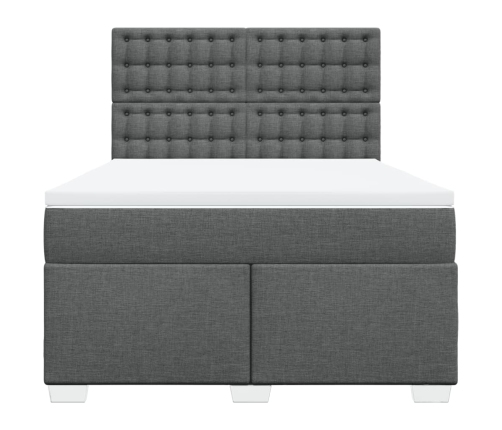 Cama box spring con colchón tela gris oscuro 140x200 cm