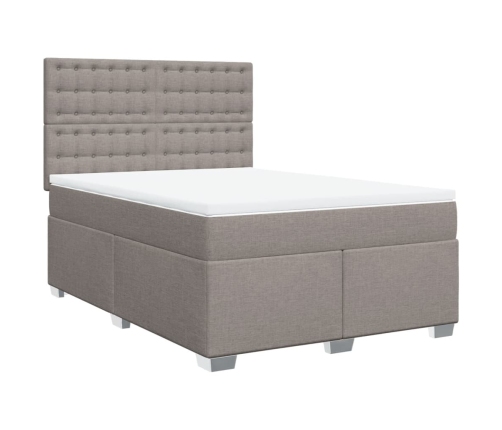 Cama box spring con colchón tela gris taupe 140x200 cm