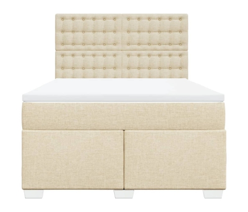 Cama box spring con colchón tela color crema 140x200 cm