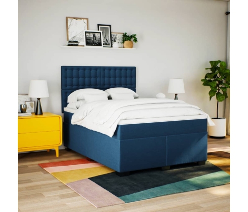 Cama box spring con colchón tela azul 140x200 cm