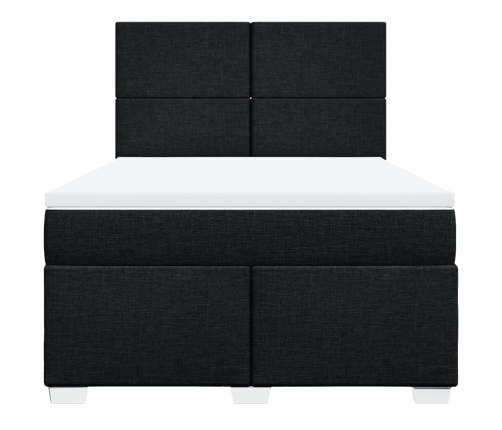 Cama box spring con colchón tela negro 160x200 cm