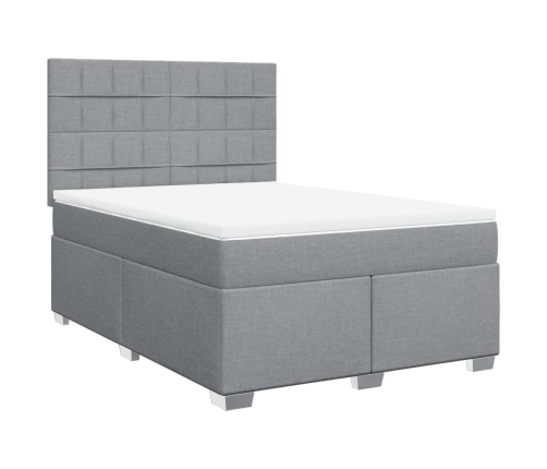 Cama box spring con colchón tela gris claro 160x200 cm