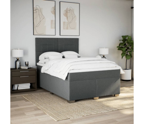 Cama box spring con colchón tela gris oscuro 160x200 cm