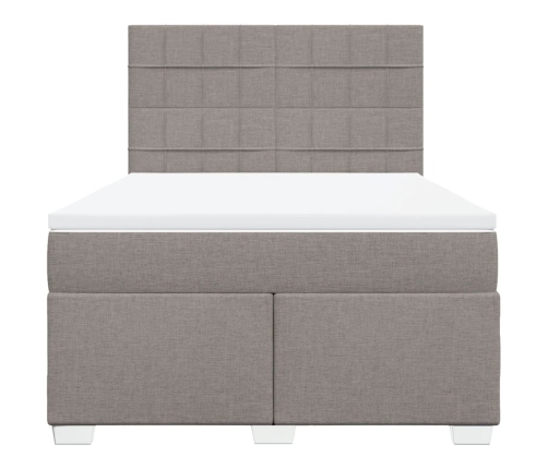 Cama box spring con colchón tela gris taupe 160x200 cm