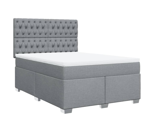 Cama box spring con colchón tela gris claro 160x200 cm